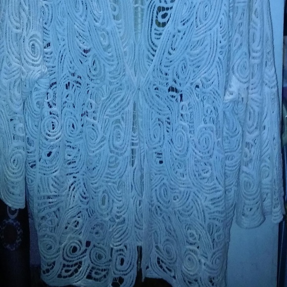 Sheer Lace Fringe V-Neck Cardi w/Button Front - Picture 2 of 3